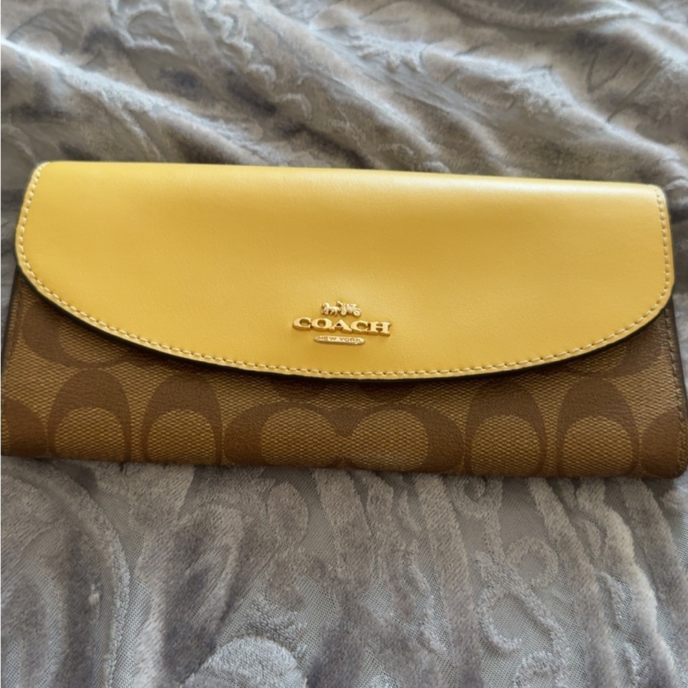 Coach Yellow and Brown Monogram Wallet